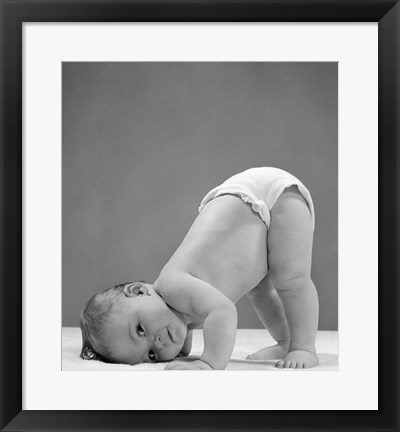 Framed 1950s Baby In Diaper With Cheek To Floor And Bottom In Air? Print