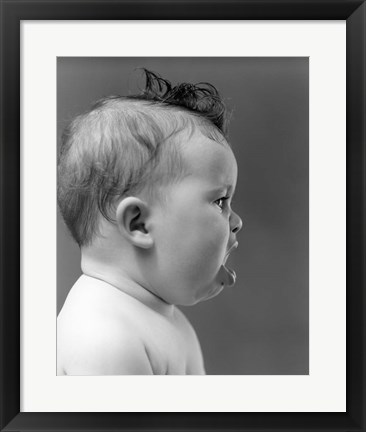 Framed 1940s 1950s Profile Of Baby Head With Mouth Open Print