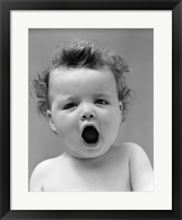 Framed 1940s Baby Close-Up Yawning Print