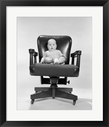 Framed 1960s Baby Sitting In Executive Office Chair Print