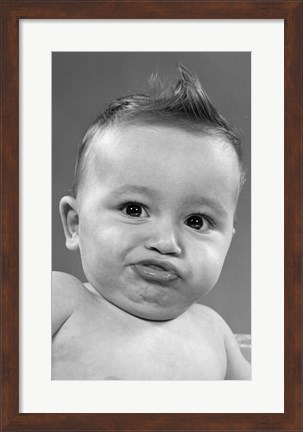 Framed 1950s Baby Making A Funny Face And Bronx Cheer Noise Print