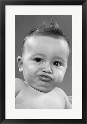 Framed 1950s Baby Making A Funny Face And Bronx Cheer Noise Print