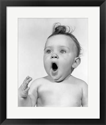 Framed 1950s Baby Yawning Ready To Sleep Print