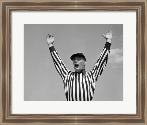 Framed 1950s Football Referee Making Touchdown Signal Print