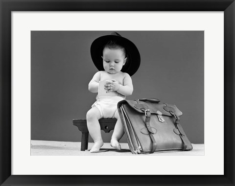 Framed 1940s Baby In Fedora Seated On Stool Print