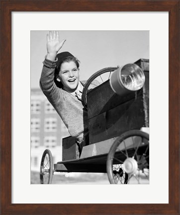 Framed 1940s 1930s Boy In  Soapbox Derby Print