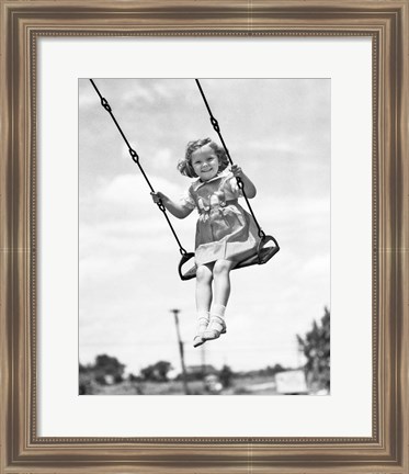 Framed 1930s 1940s Smiling Girl On Swing Outdoor Print