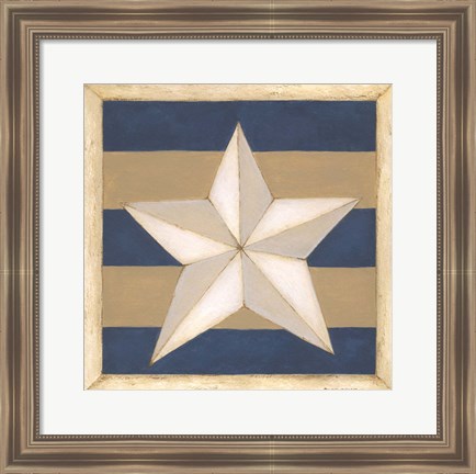 Framed White Star, Blue Stripes Print