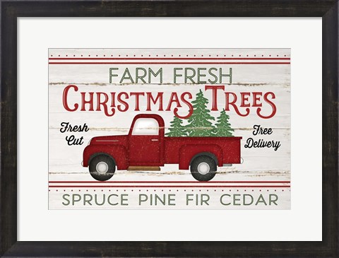 Framed Vintage Truck Farm Christmas Trees Print