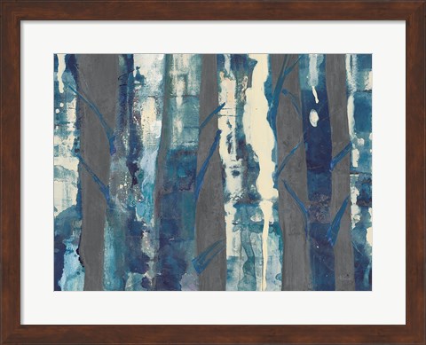 Framed Deep Woods III Indigo on Gray Print