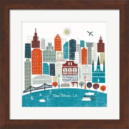 Framed Colorful New Orleans Teal Print