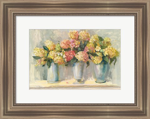 Framed Ivory and Blush Hydrangea Bouquets Print