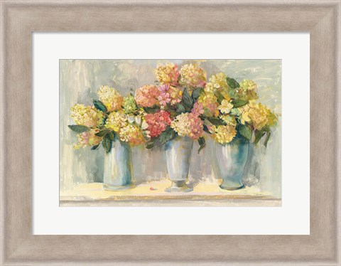 Framed Ivory and Blush Hydrangea Bouquets Print