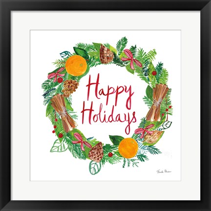 Framed Holiday Wreath II Print