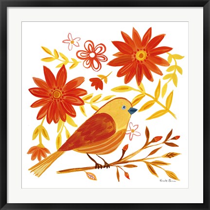 Framed Orange Bird I Print