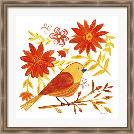 Framed Orange Bird I Print