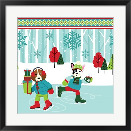 Framed Winter Pet Ice Skating Print