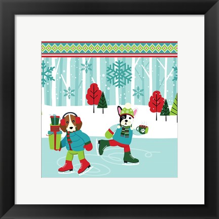 Framed Winter Pet Ice Skating Print