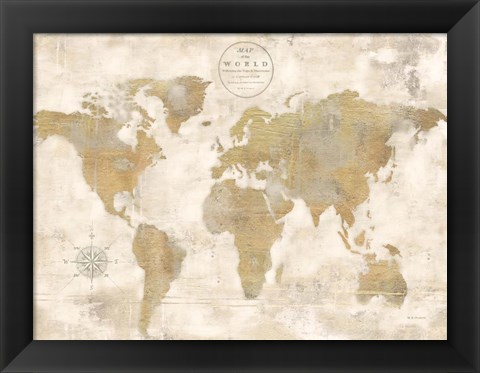 Framed Rustic World Map Cream No Words Print