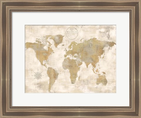 Framed Rustic World Map Cream No Words Print