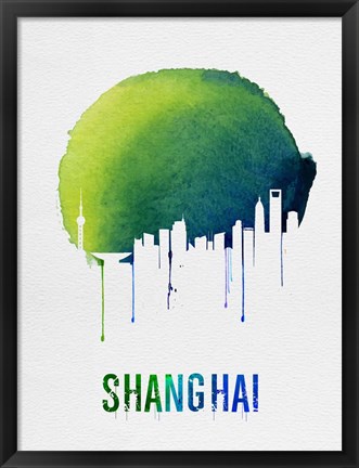 Framed Shanghai Skyline Blue Print