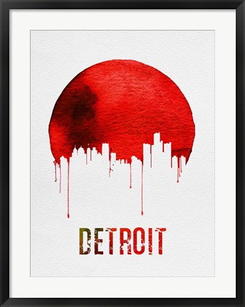 Framed Detroit Skyline Red Print