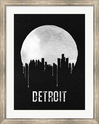 Framed Detroit Skyline Black Print