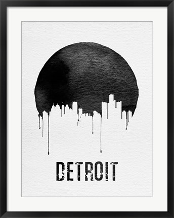 Framed Detroit Skyline White Print