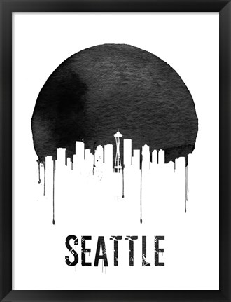 Framed Seattle Skyline White Print