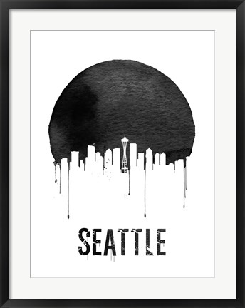 Framed Seattle Skyline White Print