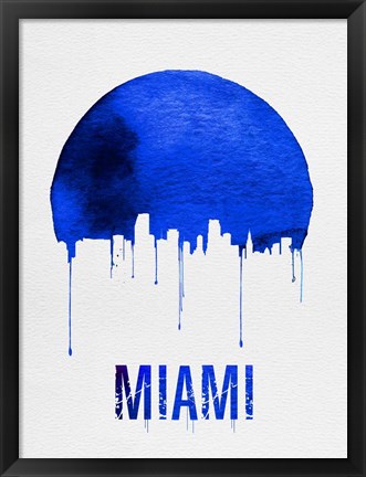 Framed Miami Skyline Blue Print