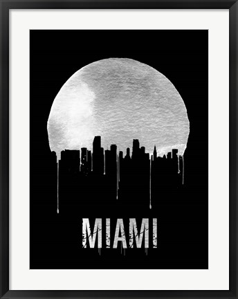 Framed Miami Skyline Black Print