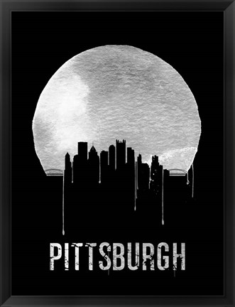 Framed Pittsburgh Skyline Black Print