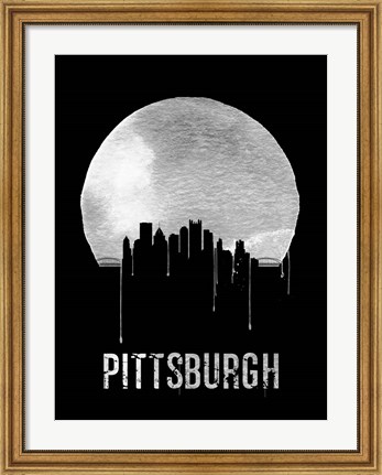 Framed Pittsburgh Skyline Black Print