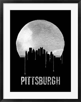 Framed Pittsburgh Skyline Black Print