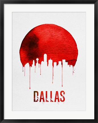 Framed Dallas Skyline Red Print