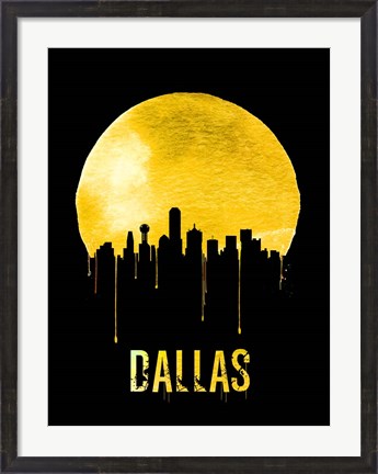 Framed Dallas Skyline Yellow Print