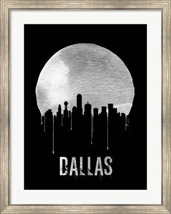 Framed Dallas Skyline Black Print