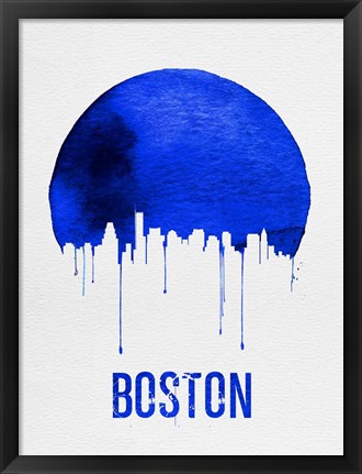 Framed Boston Skyline Blue Print