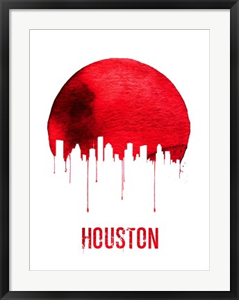 Framed Houston Skyline Red Print