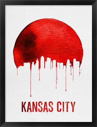 Framed Kansas City Skyline Red Print