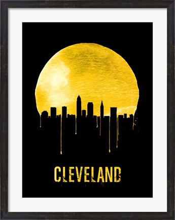 Framed Cleveland Skyline Yellow Print