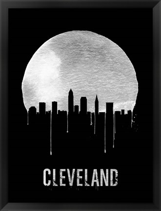 Framed Cleveland Skyline Black Print