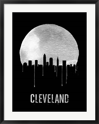 Framed Cleveland Skyline Black Print