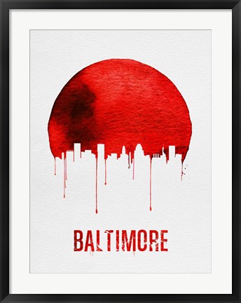 Framed Baltimore Skyline Red Print