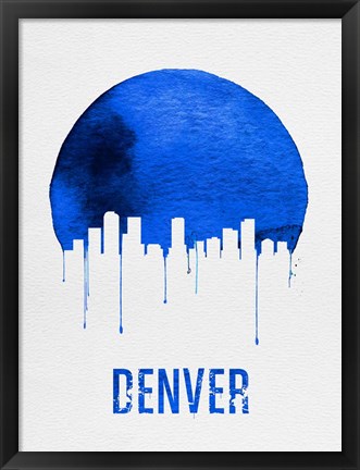 Framed Denver Skyline Blue Print