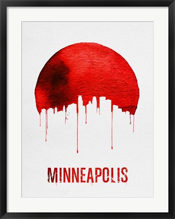 Framed Minneapolis Skyline Red Print