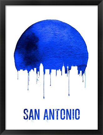 Framed San Antonio Skyline Blue Print