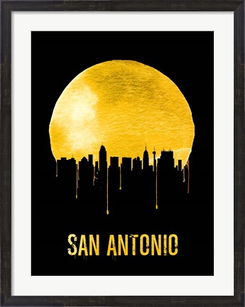 Framed San Antonio Skyline Yellow Print