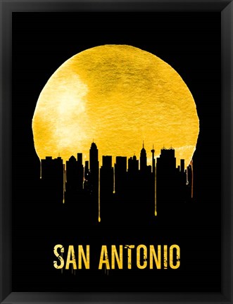 Framed San Antonio Skyline Yellow Print